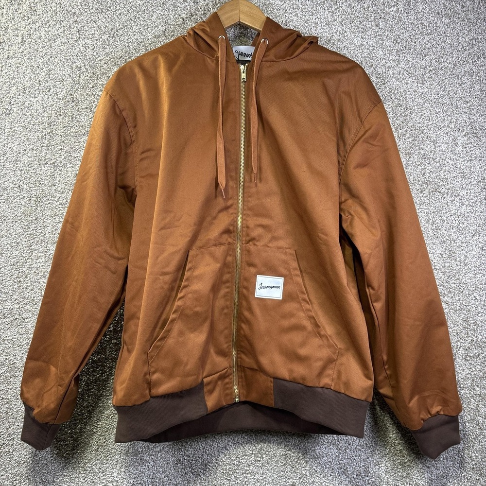 Journeyman‎ Jacket Mens Large Brown Hooded Canvas Bomber Full Zip Workwear